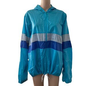 Vintage Buzzards Bay Windbreaker Jacket Womens Large Blue Half Zip Pullover